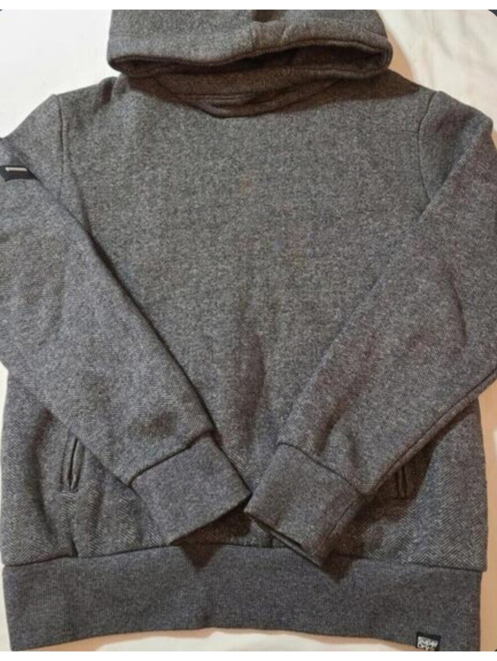 Superdry NE Crossover Hoodie Tweed Ed Mens Size XL Gray Herringbone Street Wear